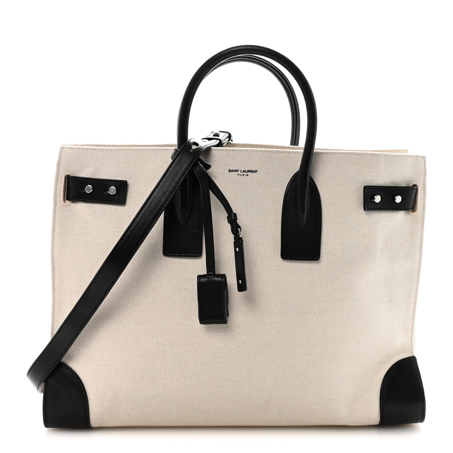 Saint Laurent Canvas Calfskin Large Thin Sac De Jour Naturel Black 1 of 9