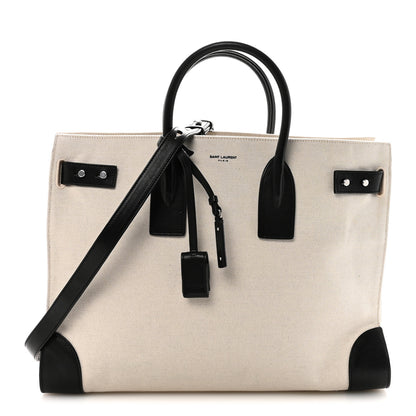 Saint Laurent Canvas Calfskin Large Thin Sac De Jour Naturel Black 1 of 9