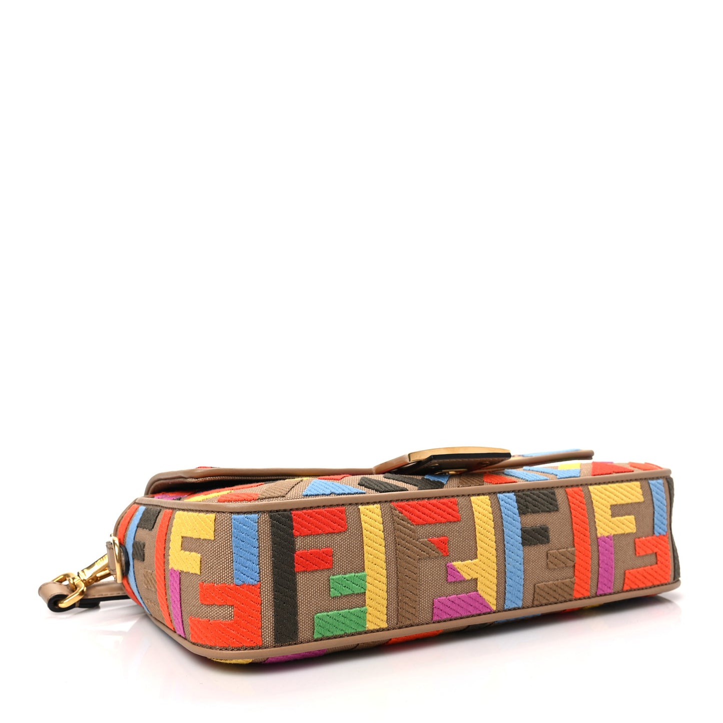 Canvas Vitello King FF Multicolor Embroidered Baguette Multicolor Cuoio