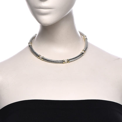 David Yurman Sterling Silver 14K Yellow Gold Pearl Hampton Cable Choker Necklace 2 of 7