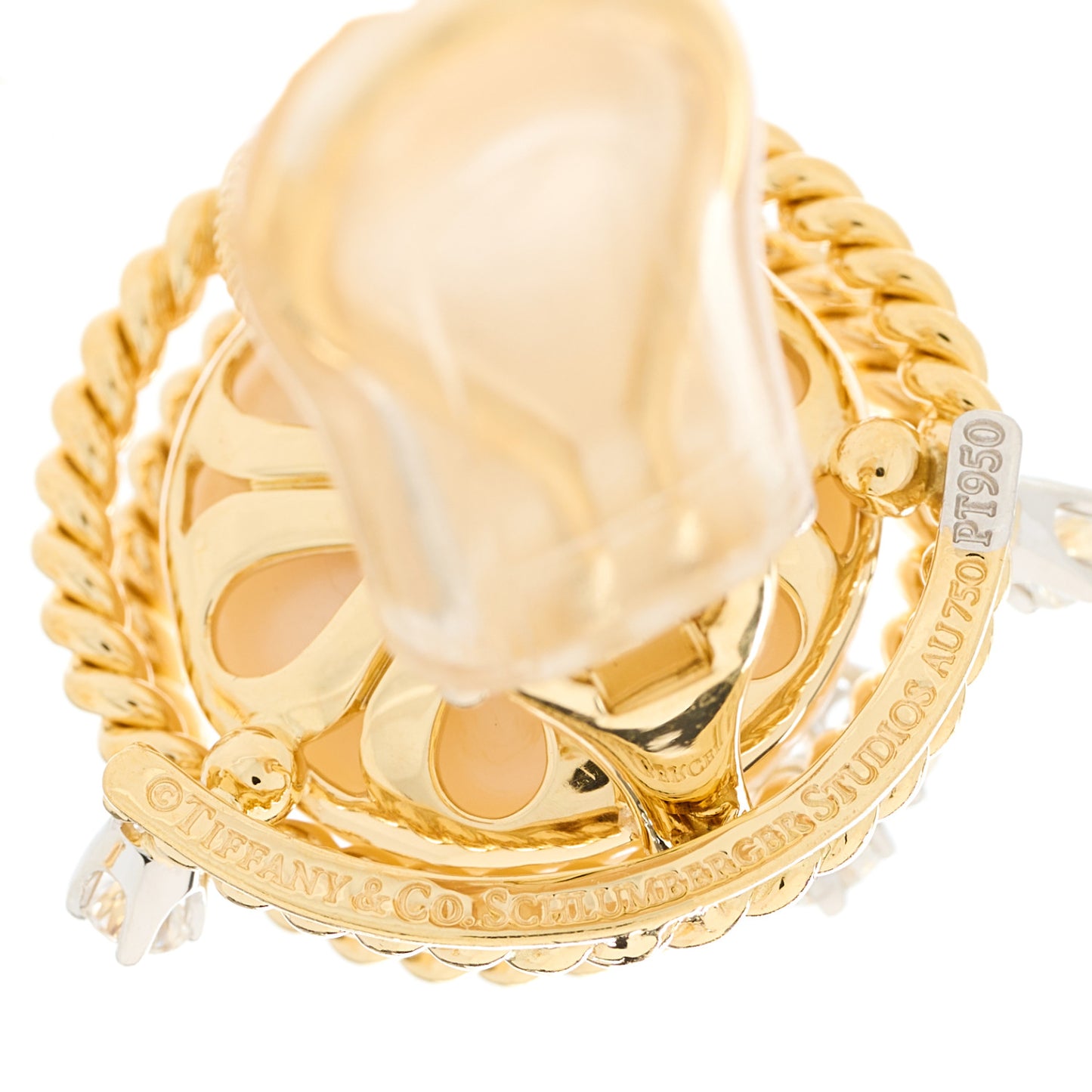 18K Yellow Gold Platinum Diamond Mabe Pearl Schlumberger Clip-On Earrings