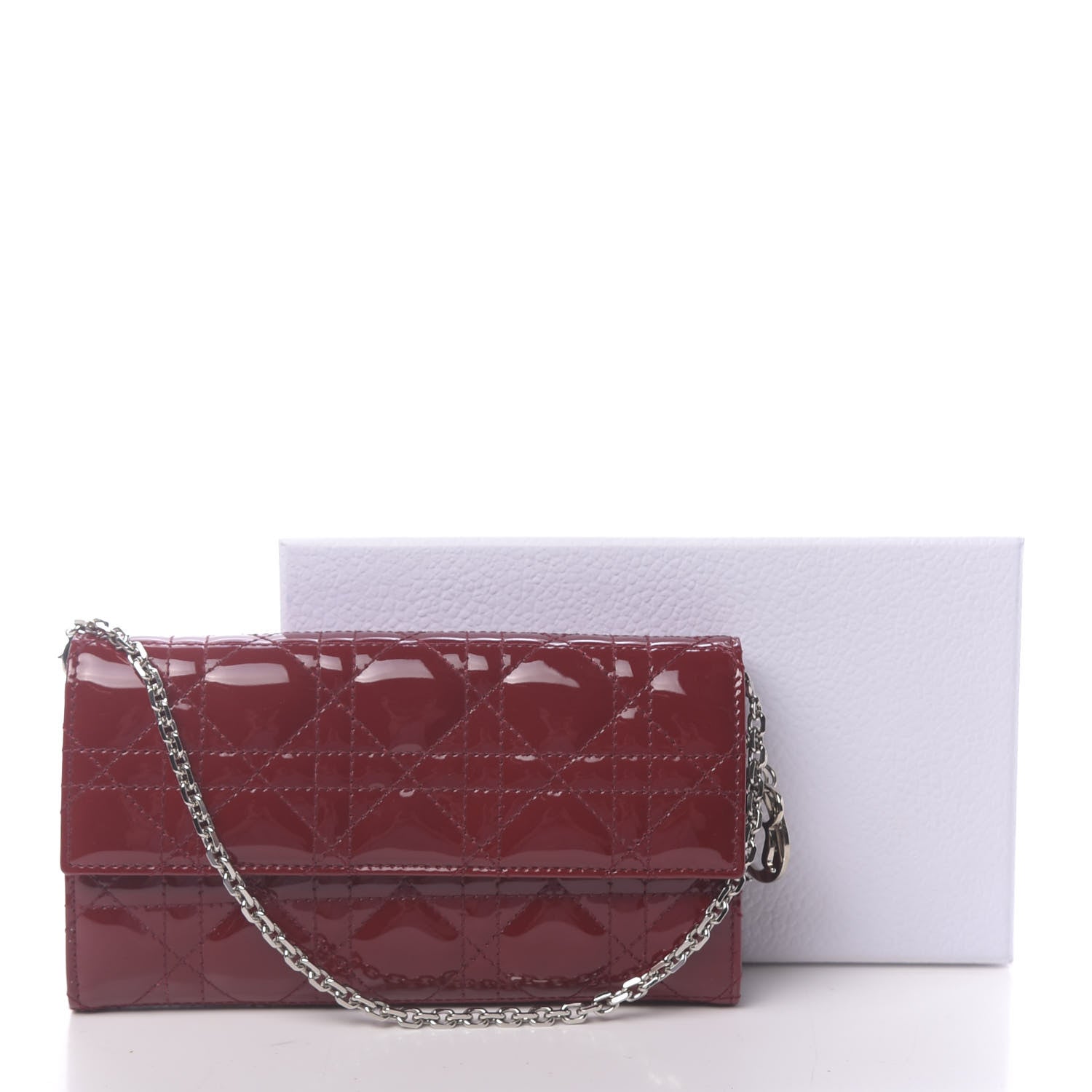 Christian Dior Patent Cannage Lady Dior Rendezvous Wallet On Chain Red 10 of 10