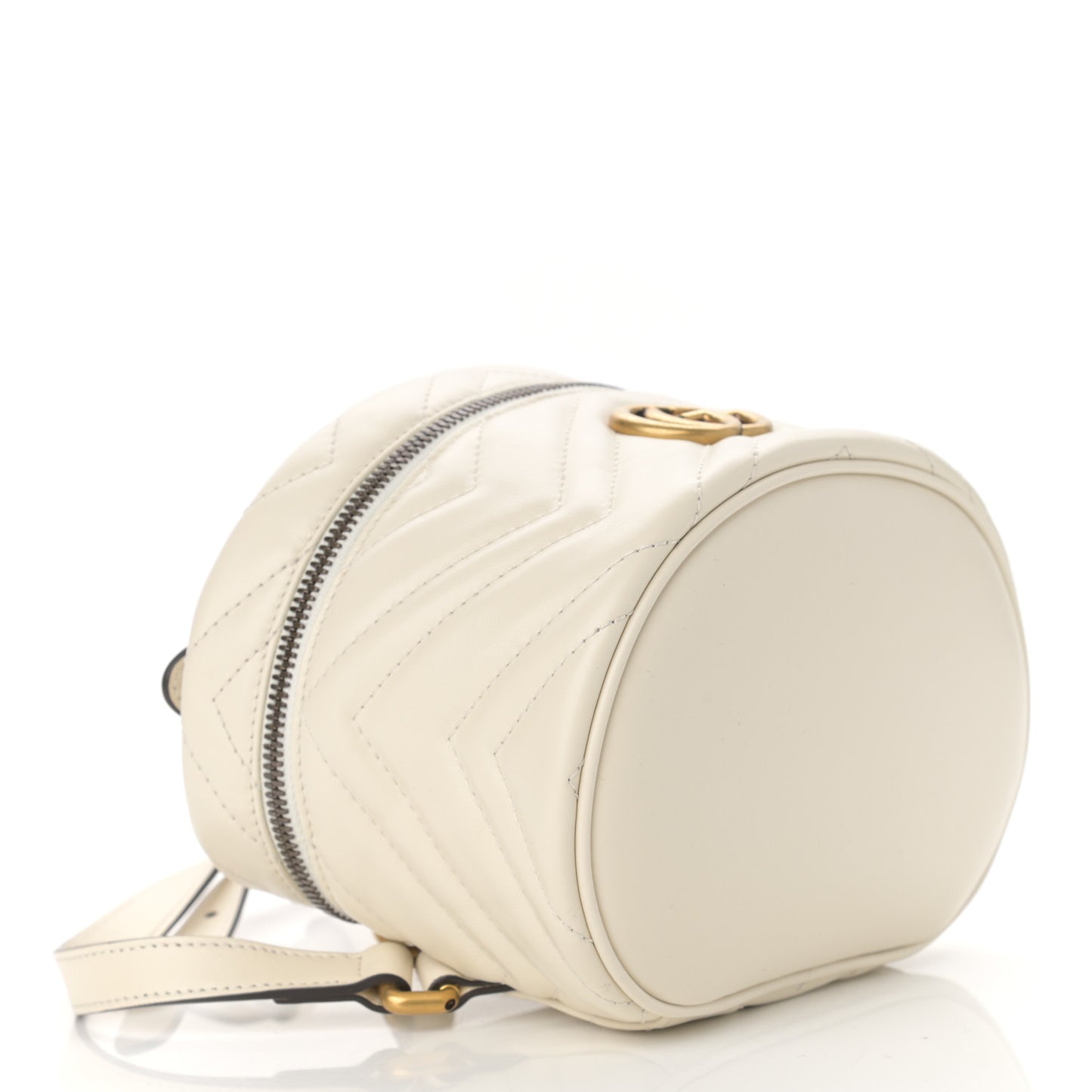 Calfskin Matelasse Mini GG Marmont Round Backpack White