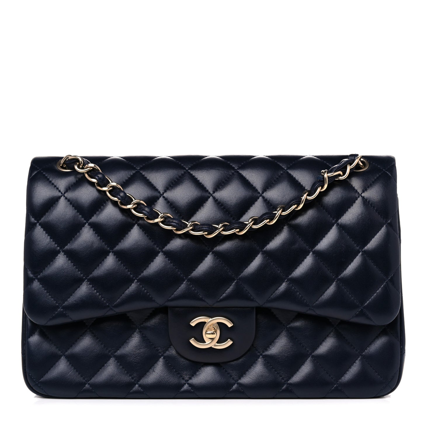 Lambskin Quilted Jumbo Double Flap Navy Blue