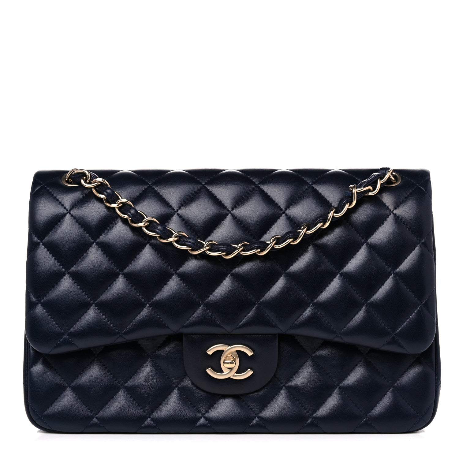 Chanel Lambskin Quilted Jumbo Double Flap Navy Blue 1 of 13