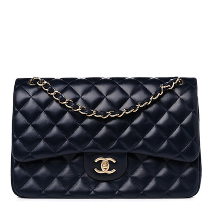 Chanel Lambskin Quilted Jumbo Double Flap Navy Blue 1 of 13