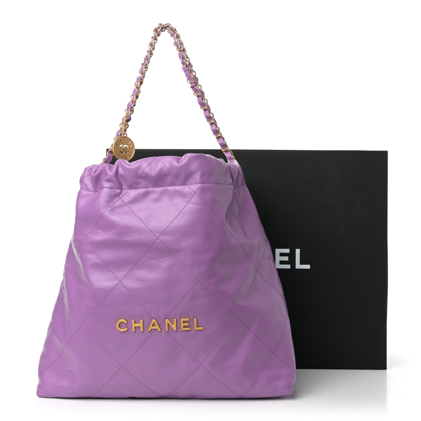 Shiny Calfskin Quilted Chanel 22 Purple