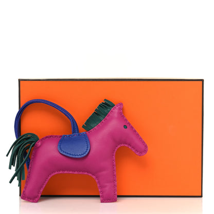 Hermes Milo Lambskin Grigri Rodeo Horse Bag Charm MM Rose Pourpre Malachite Bleu Electrique 4 of 4
