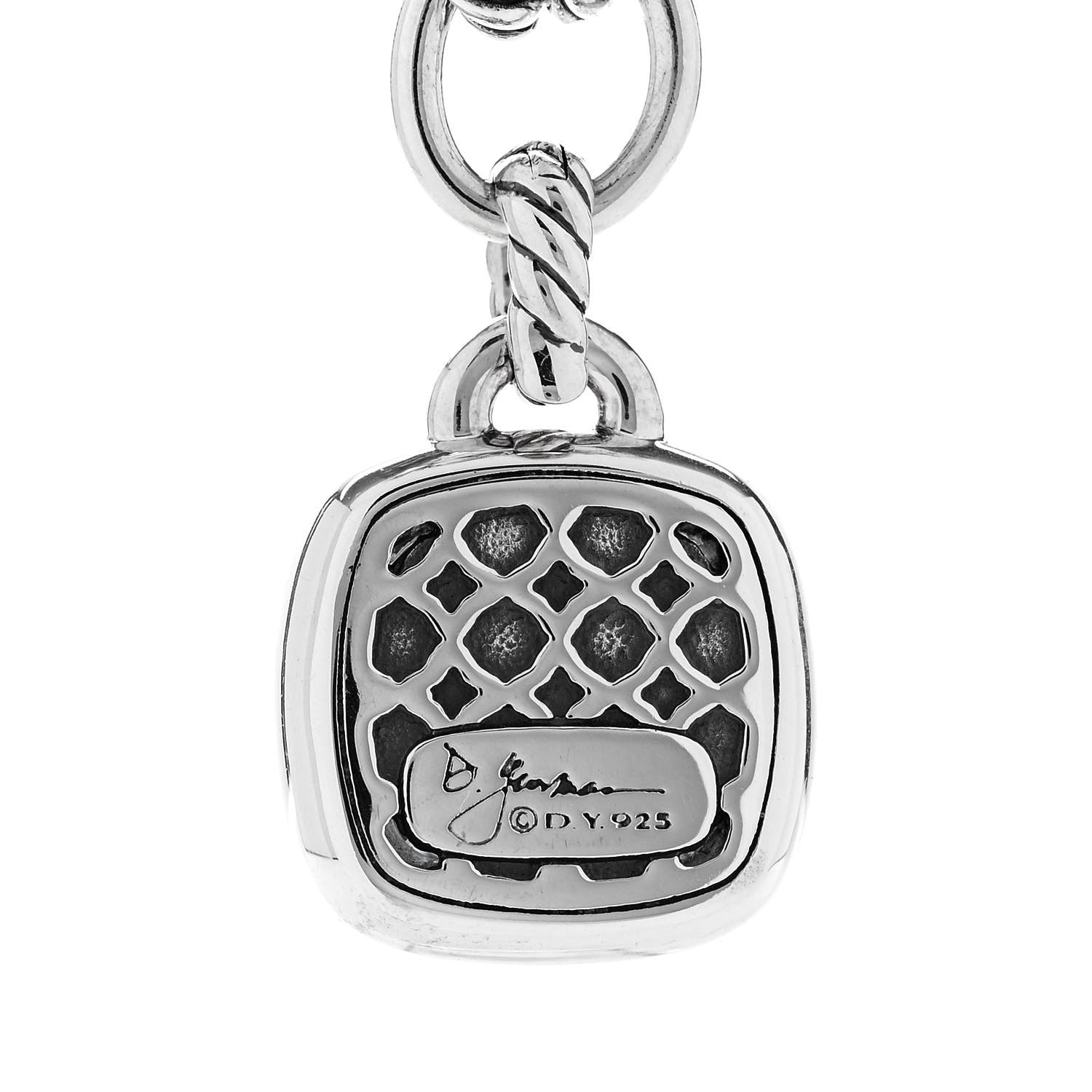 David Yurman Sterling Silver Blue Topaz Diamond 14mm Albion Pendant Cable Necklace 4 of 5