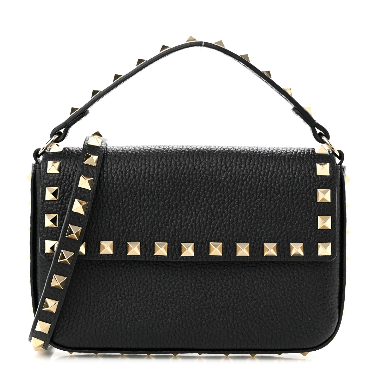 Grainy Calfskin Rockstud Crossbody Pouch Black