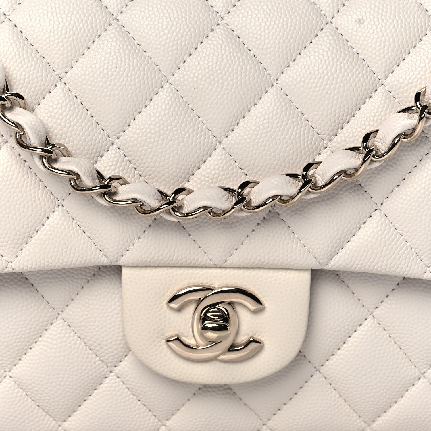 Chanel Caviar Quilted Medium Double Flap White 8 of 12