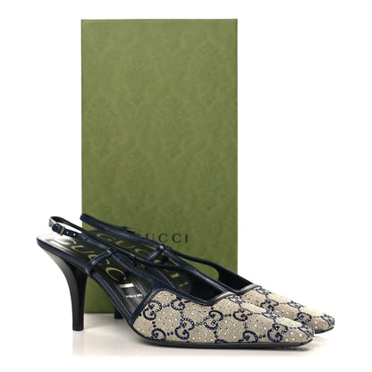 Gucci GG Monogram Malaga Kid Crystal Square G 75mm Slingback Pumps 40 Beige Blue 9 of 9