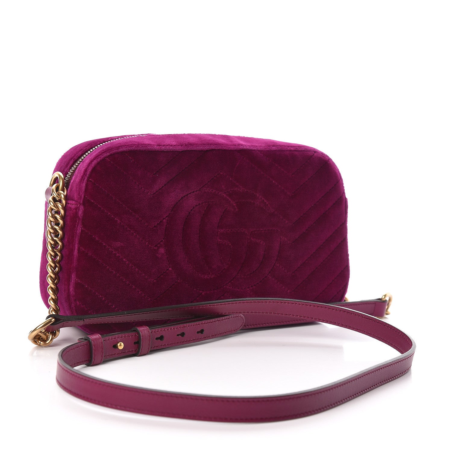 Gucci Velvet Matelasse Small GG Marmont Chain Shoulder Bag Fuchsia Violet Cyclamen 3 of 11