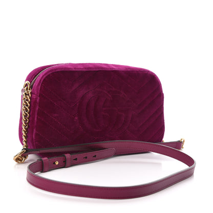 Gucci Velvet Matelasse Small GG Marmont Chain Shoulder Bag Fuchsia Violet Cyclamen 3 of 11