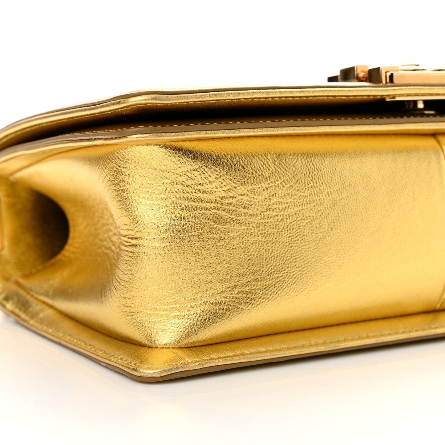 Metallic Patent Calfskin Quilted Medium Boy Flap Light Gold