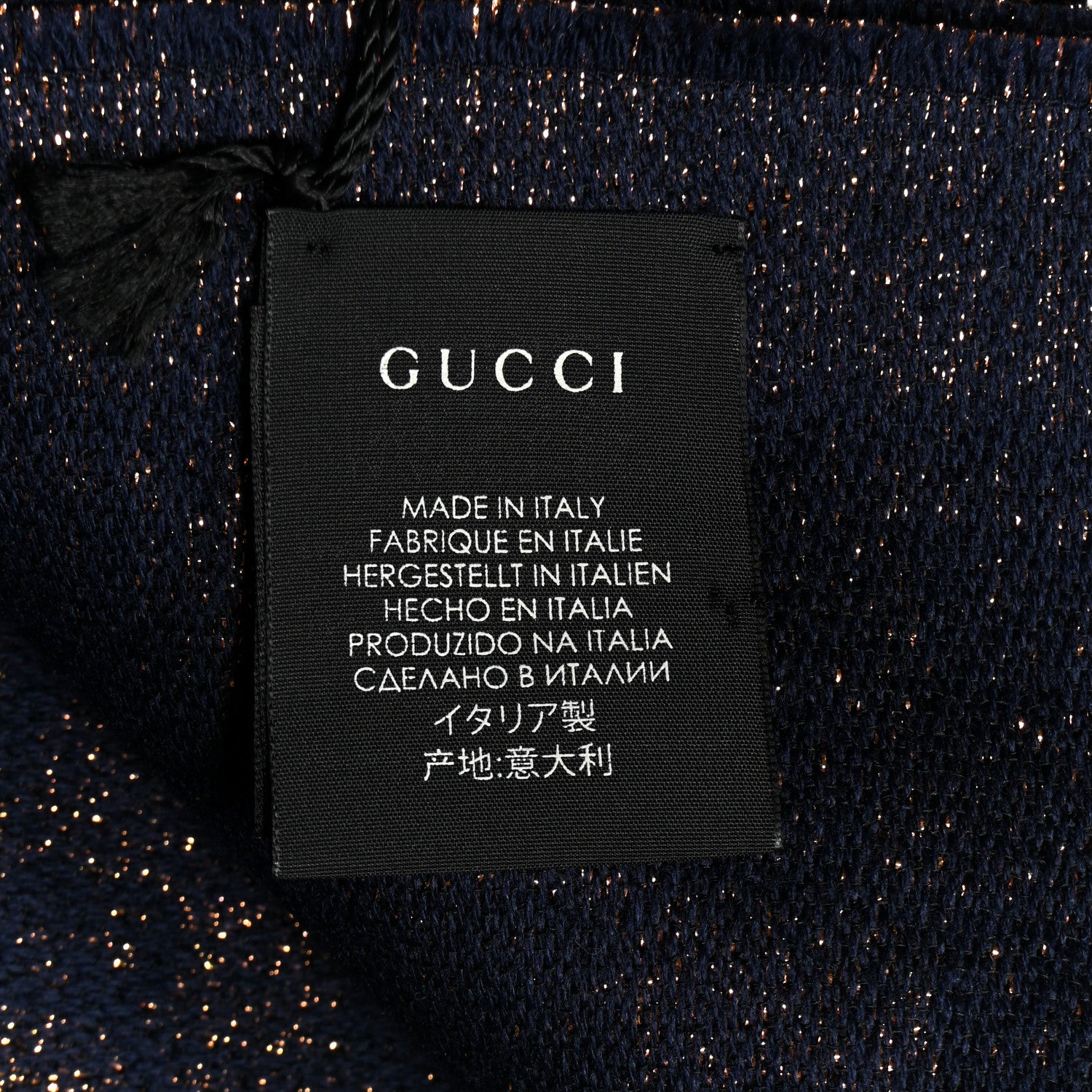 Gucci Wool Silk Jacquard GG Monogram Stenix Scarf Navy Yellow 4 of 4