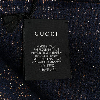 Gucci Wool Silk Jacquard GG Monogram Stenix Scarf Navy Yellow 4 of 4