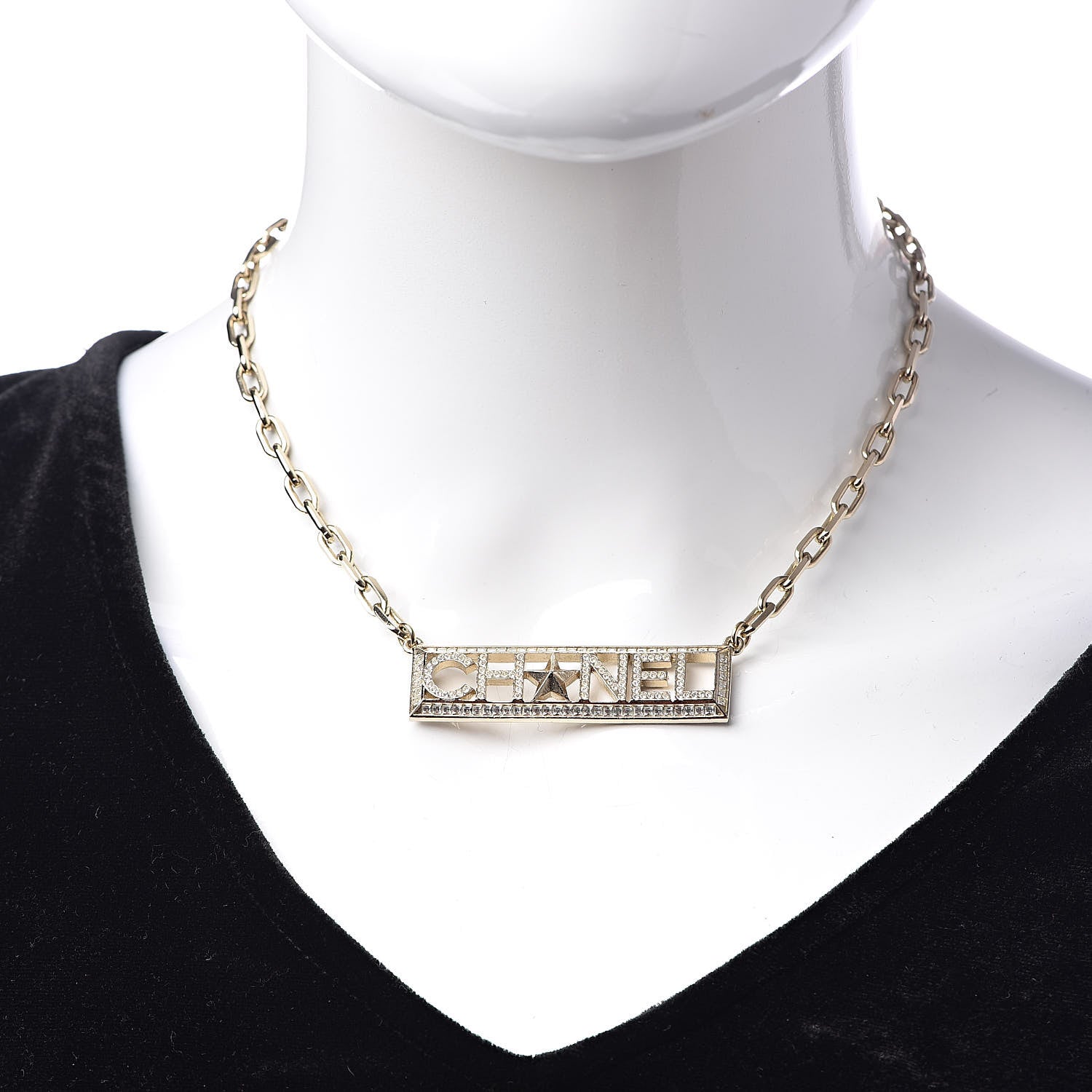 Chanel Crystal Chain Short Logo Necklace Gold 2 of 6