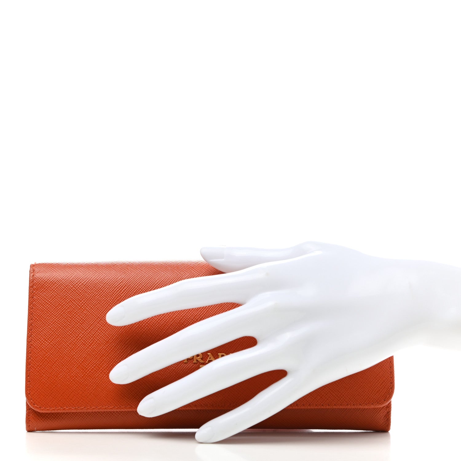 Prada Saffiano Metal Continental Flap Wallet Papaya 2 of 7