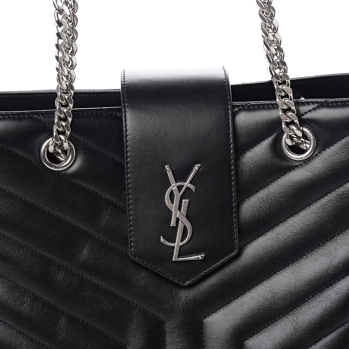 Calfskin Y Quilted Monogram Large Loulou Shopper Black