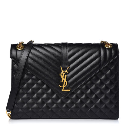 Saint Laurent Grain De Poudre Textured Mixed Matelasse Large Triquilt Monogram Satchel Black 1 of 10