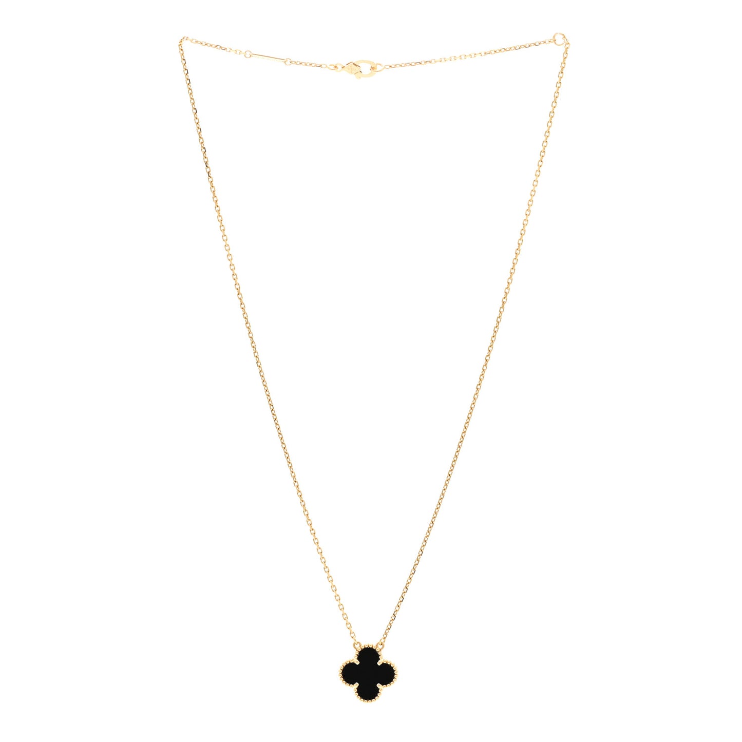 18K Yellow Gold Black Onyx Vintage Alhambra Pendant Necklace