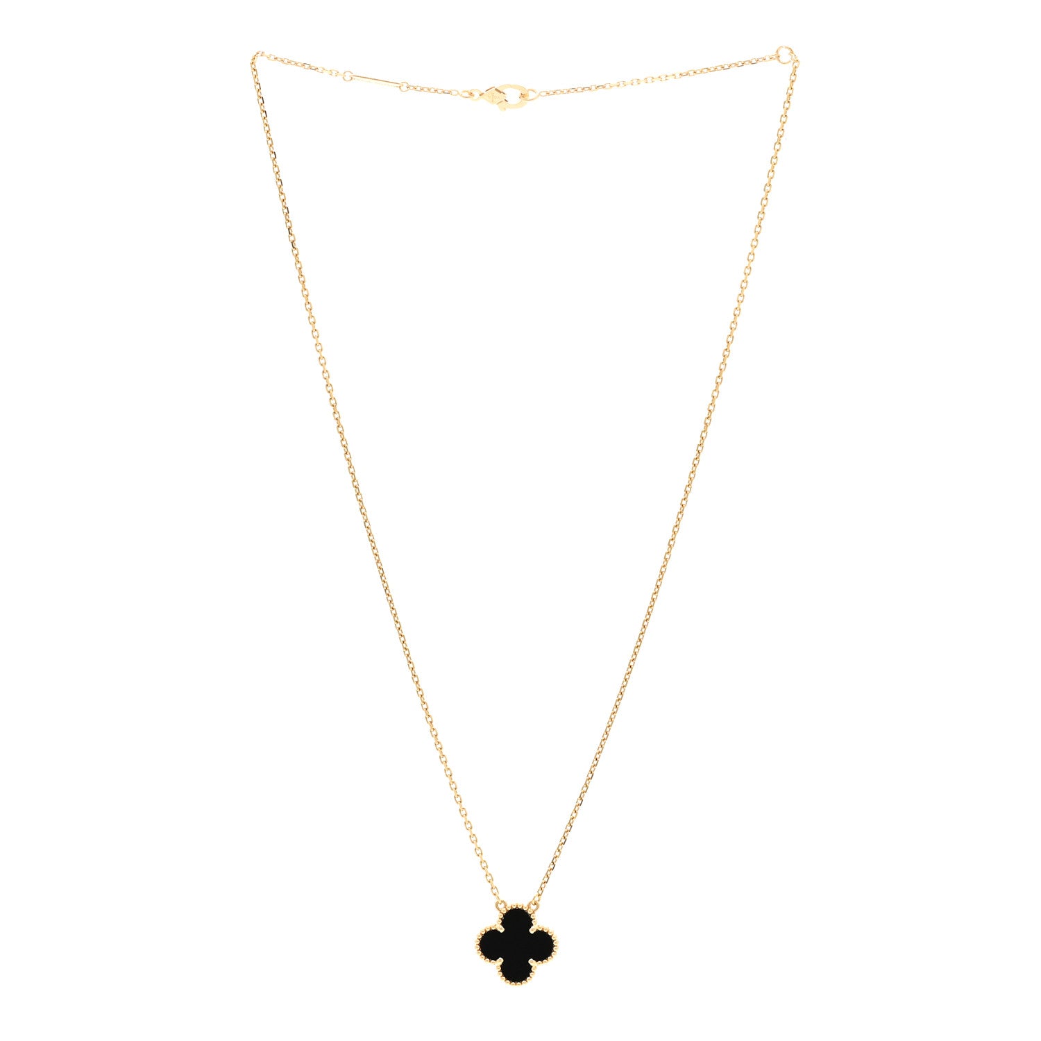 Van Cleef & Arpels 18K Yellow Gold Black Onyx Vintage Alhambra Pendant Necklace 3 of 6