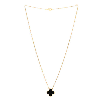 Van Cleef & Arpels 18K Yellow Gold Black Onyx Vintage Alhambra Pendant Necklace 3 of 6