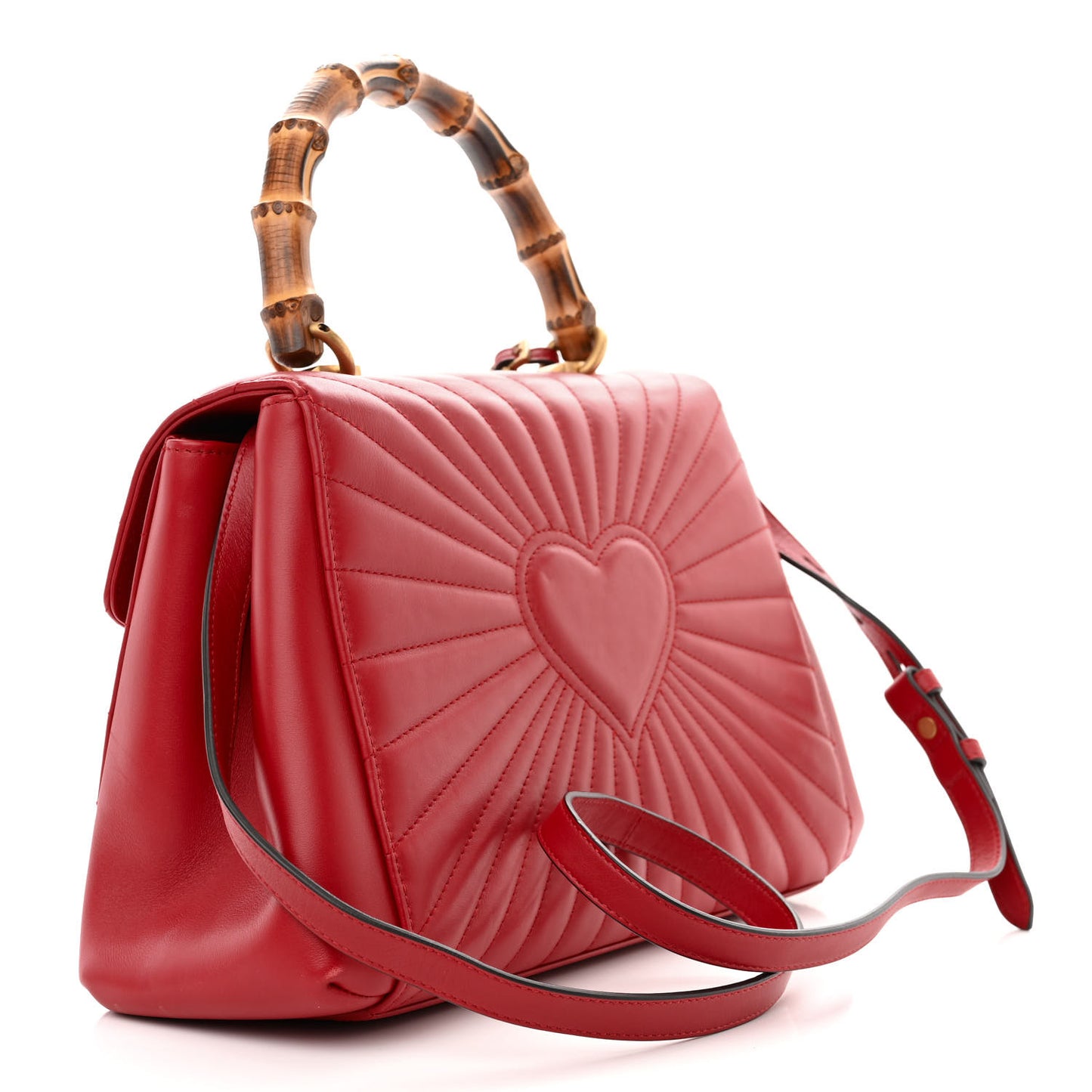 Calfskin Bamboo Trapuntata Queen Margaret Top Handle Bag Hibiscus Red