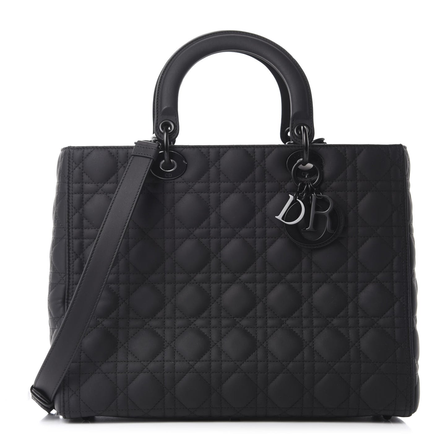 Ultra Matte Calfskin Cannage Large Lady Dior Black