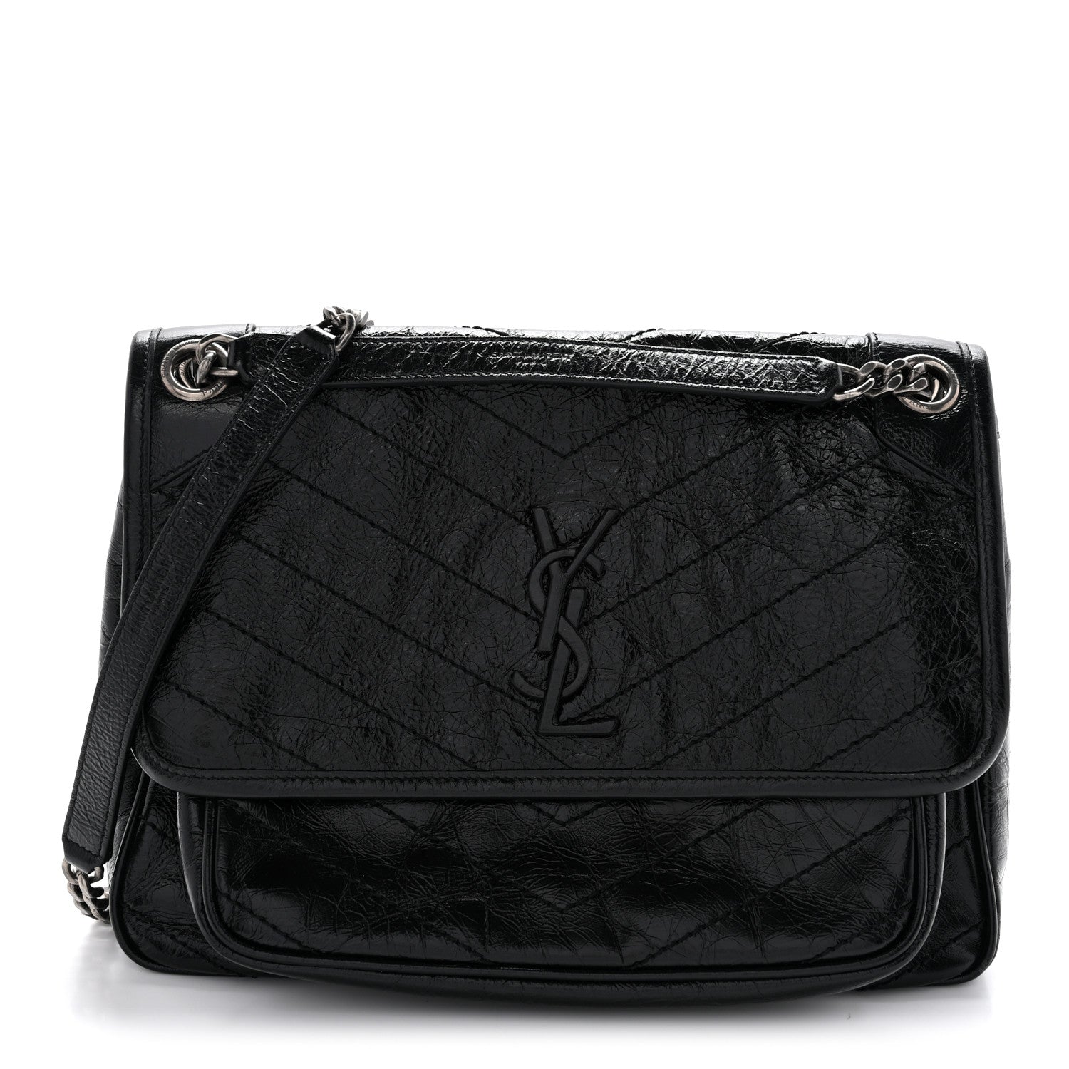 Saint Laurent Crinkled Calfskin Matelasse Monogram Medium Niki Chain Satchel Black 1 of 12