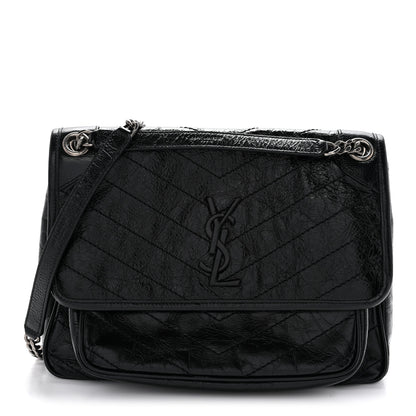 Saint Laurent Crinkled Calfskin Matelasse Monogram Medium Niki Chain Satchel Black 1 of 12