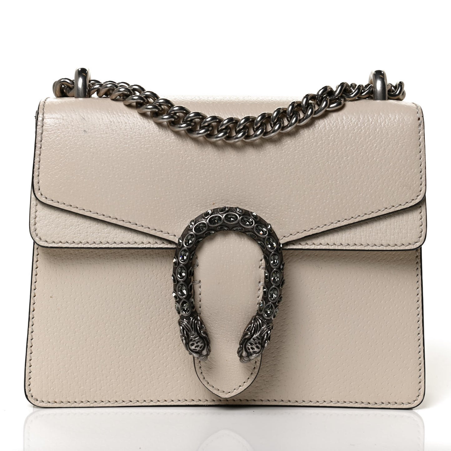 Textured Calfskin Crystal Mini Dionysus Shoulder Bag Mystic White