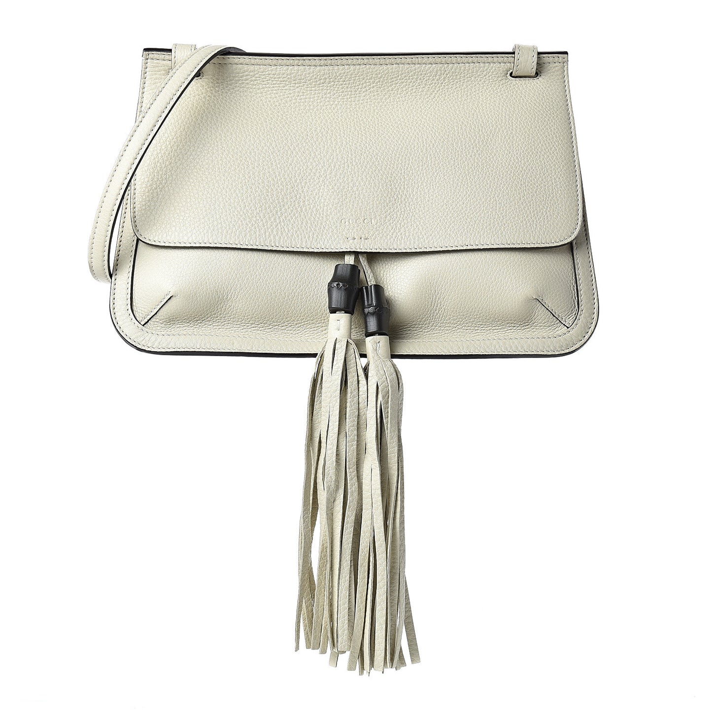 Pebbled Calfskin Medium Bamboo Daily Flap Shoulder Bag Mystic White
