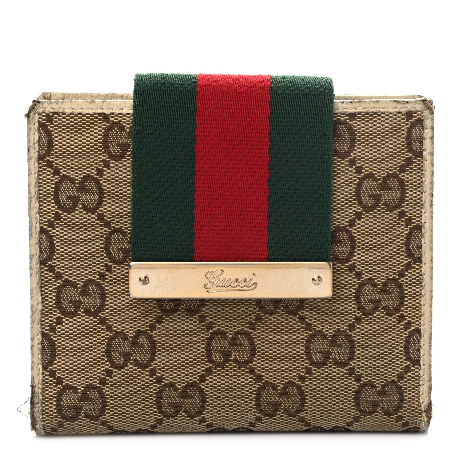 Gucci Monogram Web Ladies Web French Wallet Off White 1 of 12