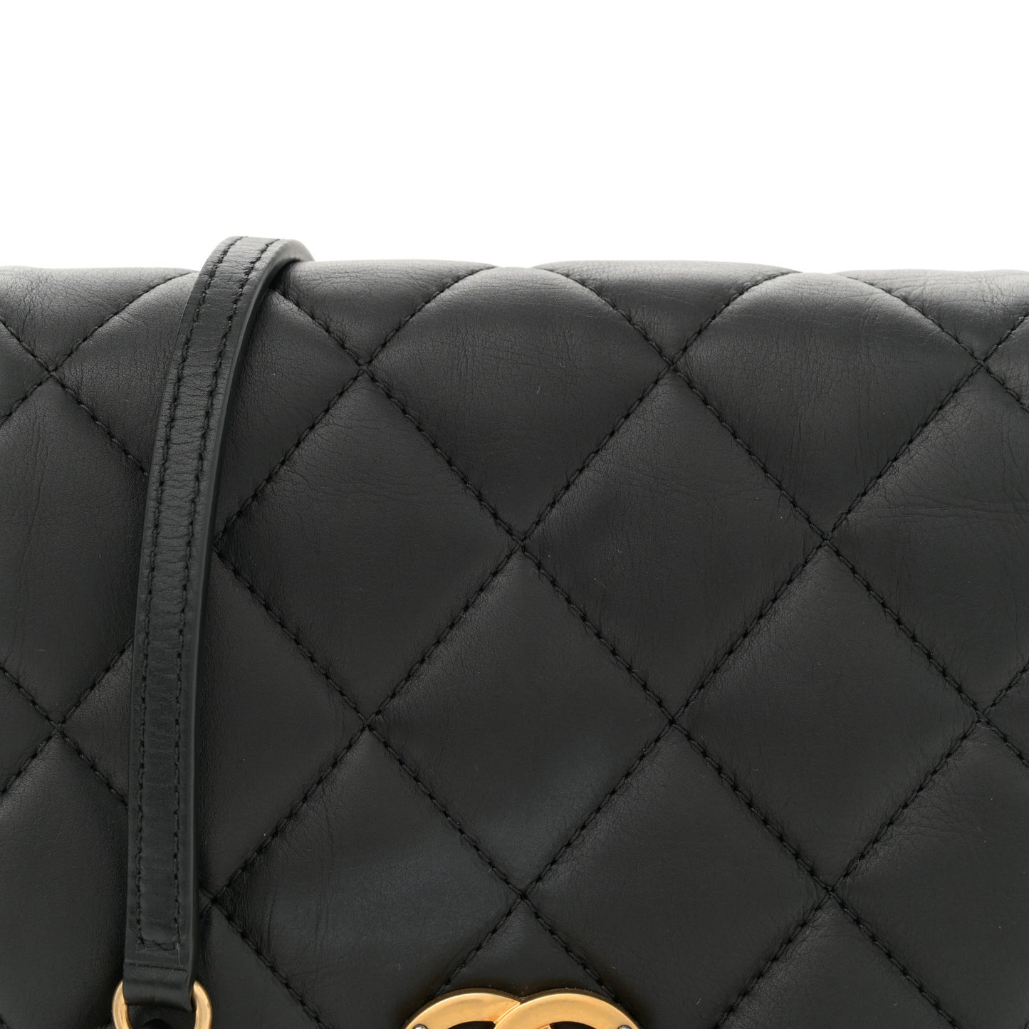 Calfskin Quilted Mini Nailed CC Flap Bag Black
