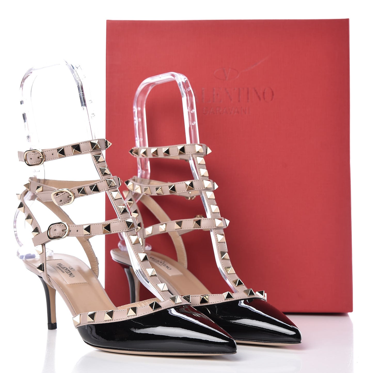 Patent Nappa Rockstud Ankle Strap 65mm Pumps 37.5 Black Poudre