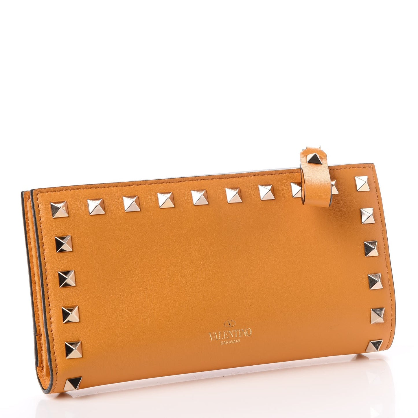 Calfskin Rockstud Continental Wallet Mandarin Sorbet