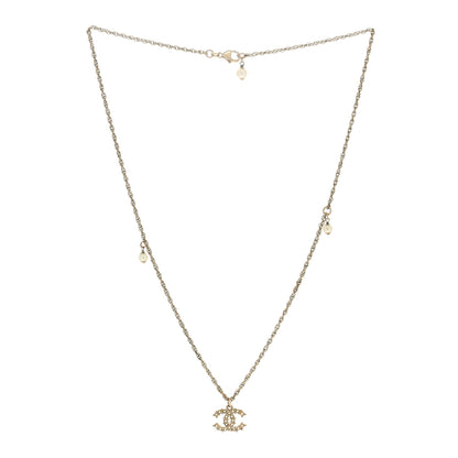 Chanel Metal Pearl Crystal CC Textured Pendant Necklace Gold 2 of 4