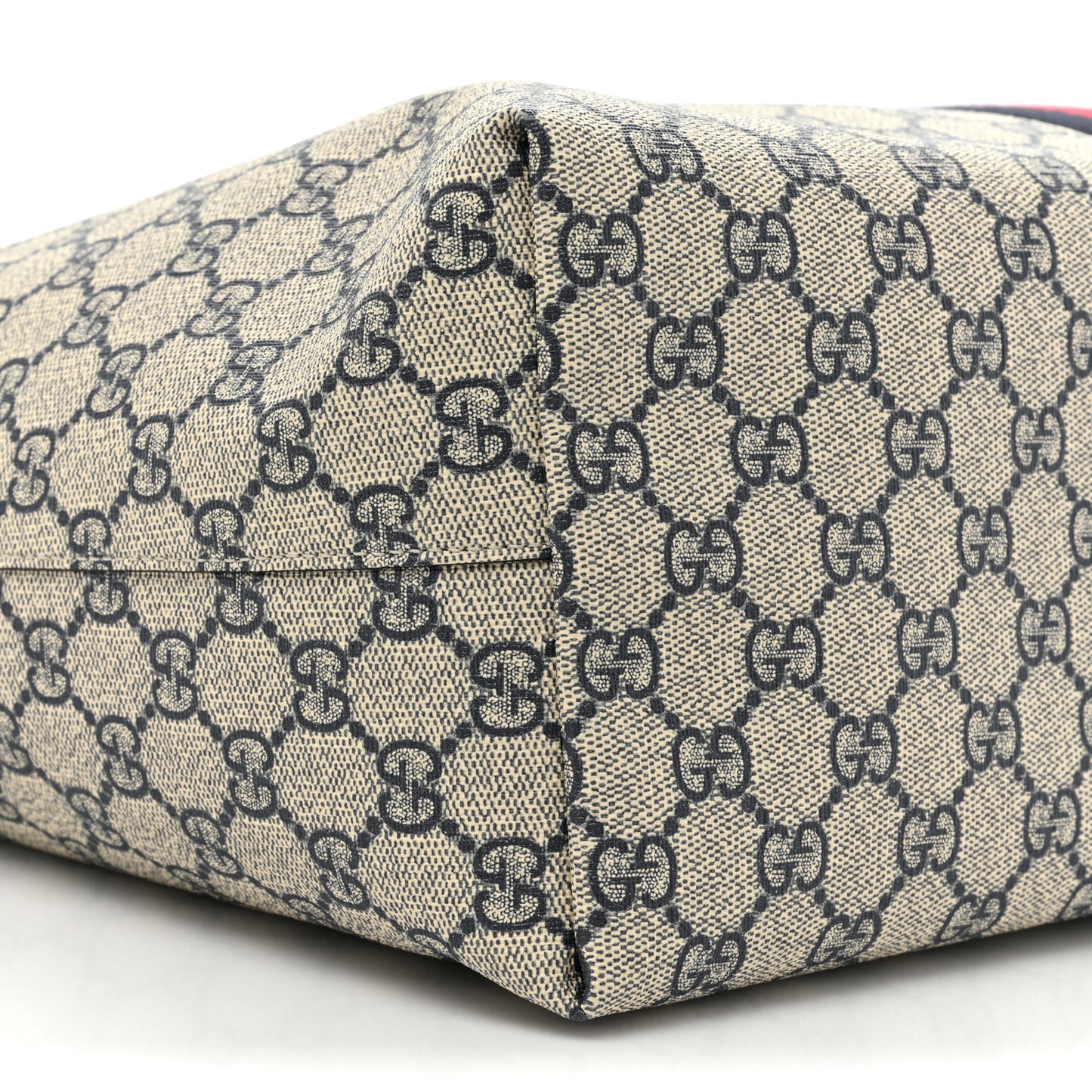 GG Supreme Monogram Textured Calfskin Web Medium Ophidia Shopping Tote Beige Blue