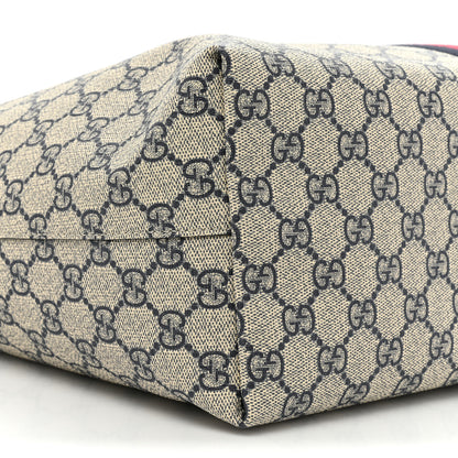 Gucci GG Supreme Monogram Textured Calfskin Web Medium Ophidia Shopping Tote Beige Blue 9 of 9