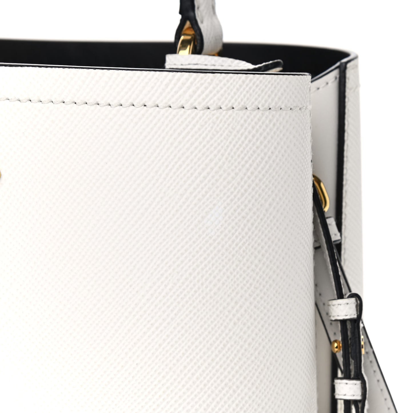 Saffiano Cuir Medium Panier Bucket Bag Bianco Black