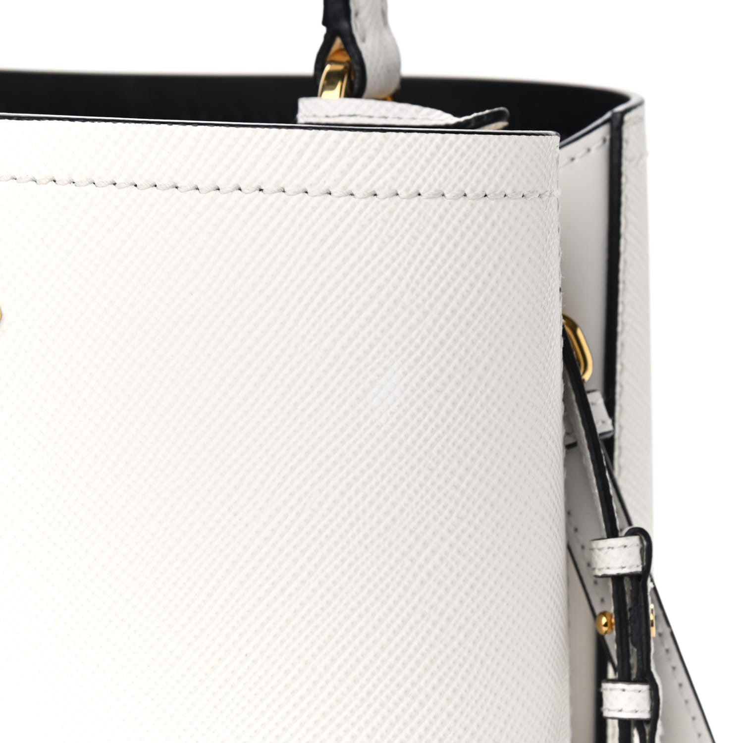 Prada Saffiano Cuir Medium Panier Bucket Bag Bianco Black 12 of 12