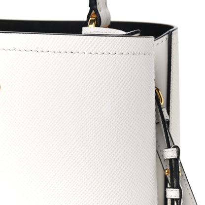 Prada Saffiano Cuir Medium Panier Bucket Bag Bianco Black 12 of 12