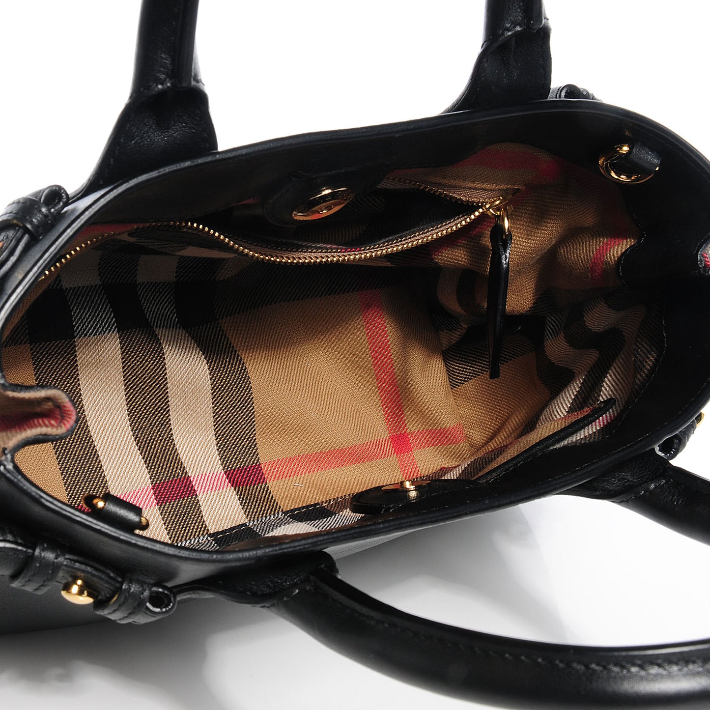 Calfskin House Check Small Banner Tote Black
