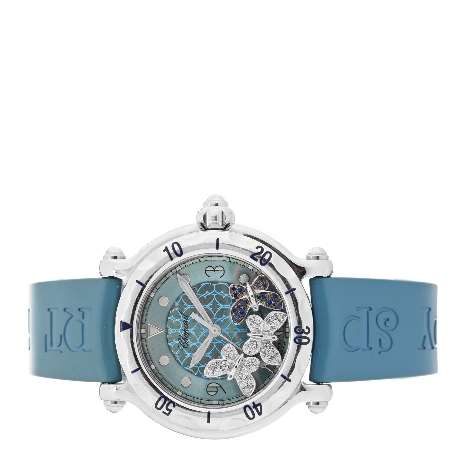 Chopard Stainless Steel Rubber Diamond Sapphire 38mm Happy Sport Butterfly Quartz Watch Blue 2 of 4