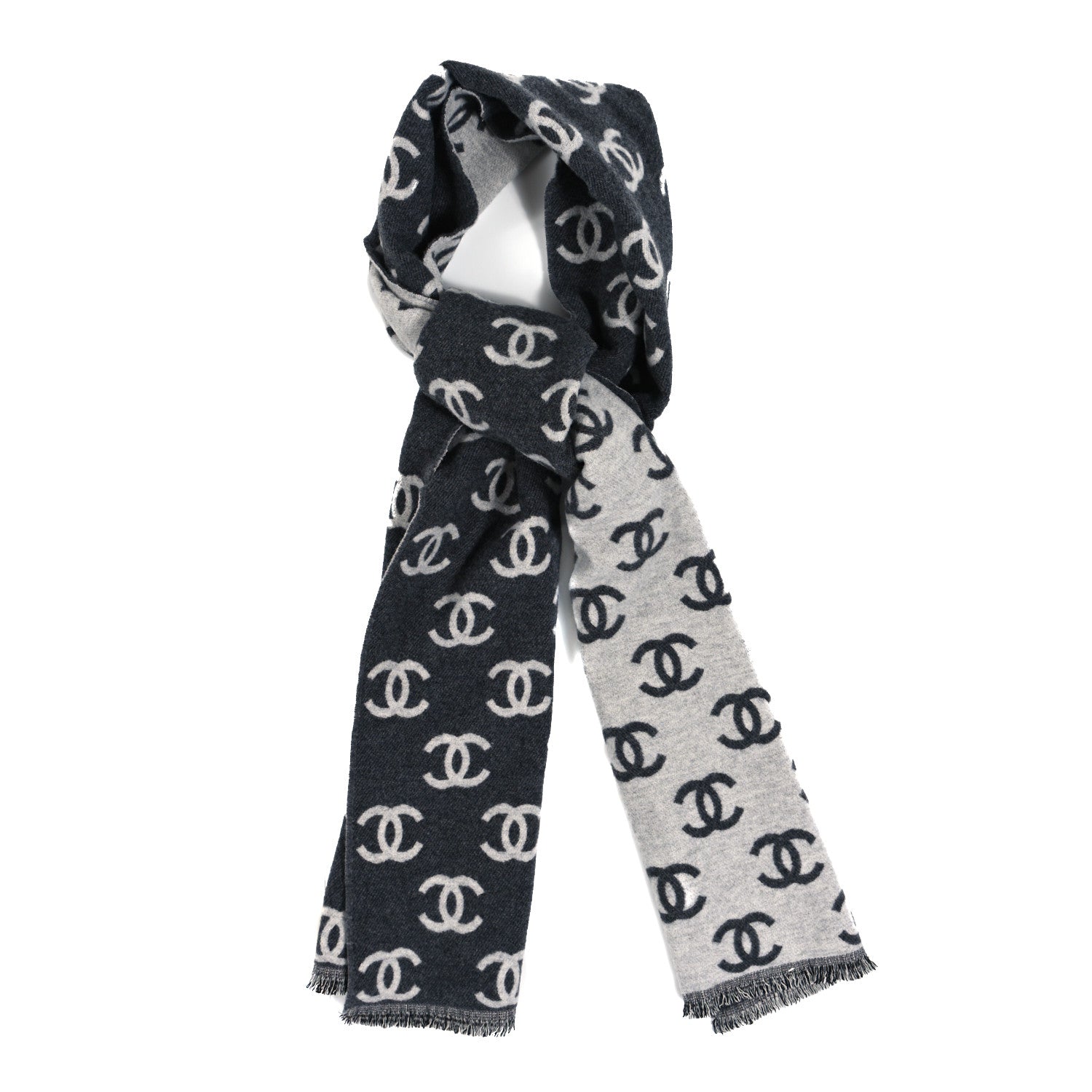 Chanel Wool Cashmere CC Scarf Grey 1 of 3