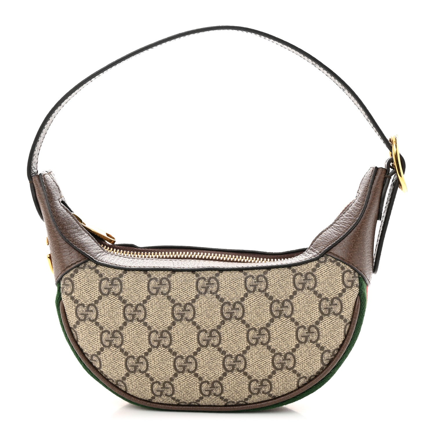 Gucci GG Supreme Monogram Textured Calfskin Web Mini Ophidia Half Moon Hobo Beige Ebony New Acero 1 of 11