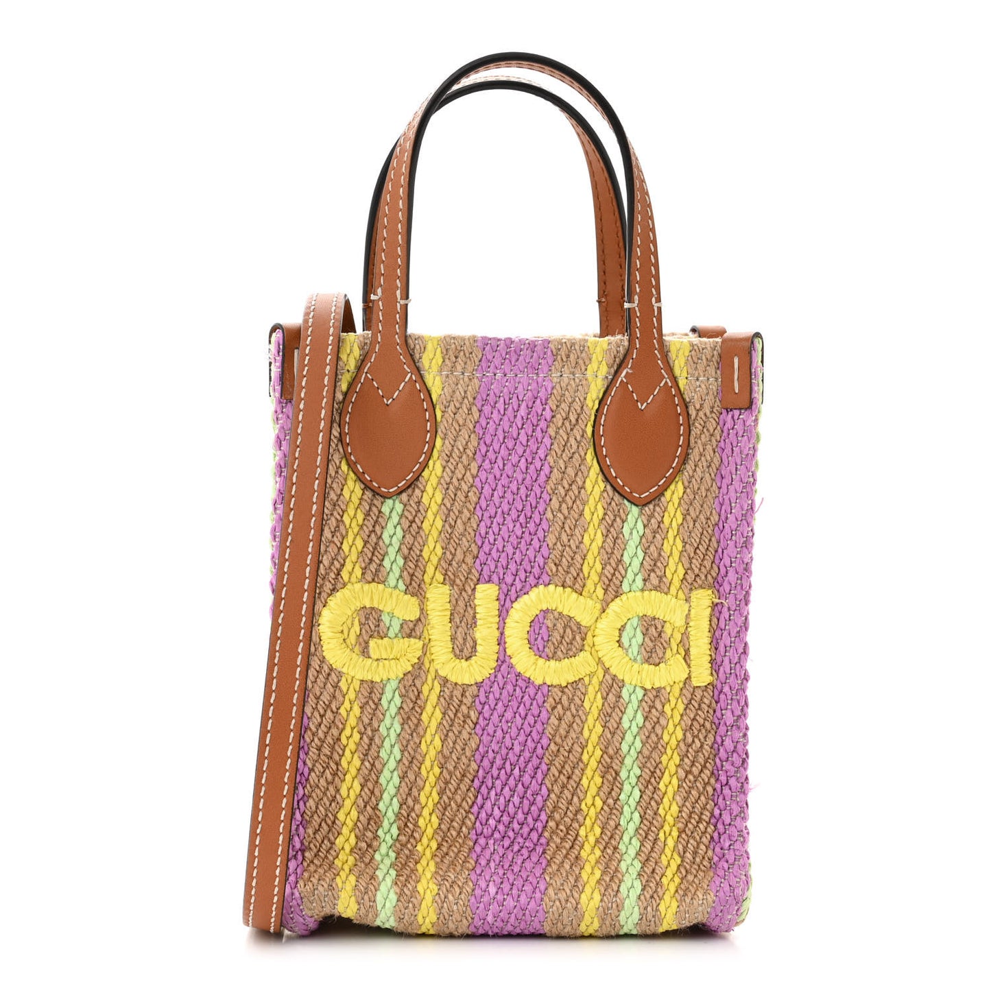Calfskin Jute Logo Embroidered Super Mini Vertical Tote Multicolor