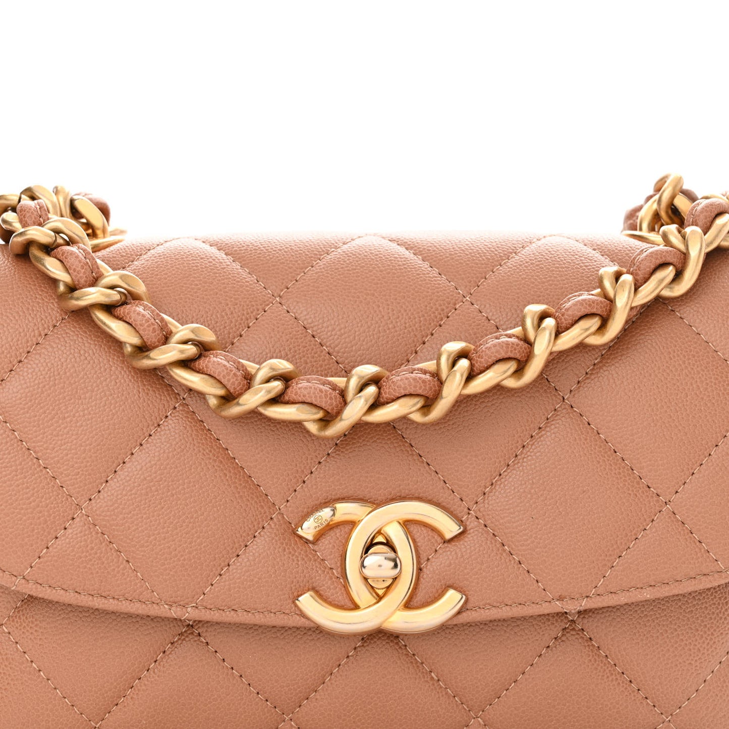 Caviar Quilted Small Flap Dark Beige